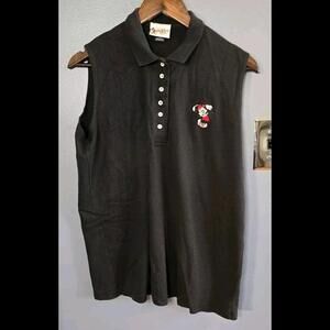 Vintage Walt Disney World Women's Minnie Mouse Black Sleeveless Golf Polo XL